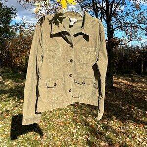 TALBOTS Women’s Corduroy Jacket Olive Green Size Medium Trucker Preppy Heritage